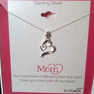 Sterling Silver Mom Heart Pendant Necklace Footnotes Gift for Women